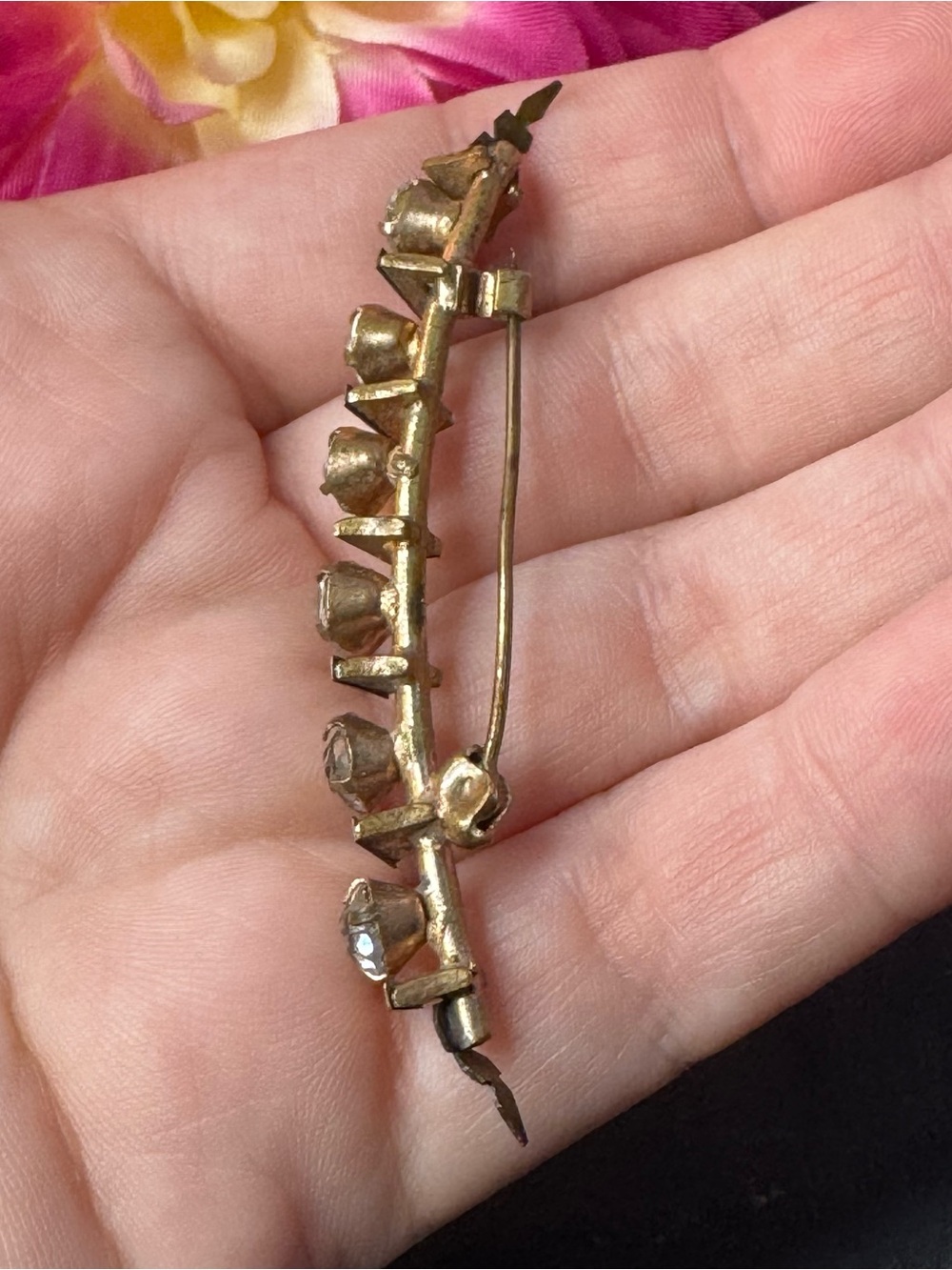 Vintage Rhinestone Bar Brooch - Clear Rhinestones - Picture 4 of 6